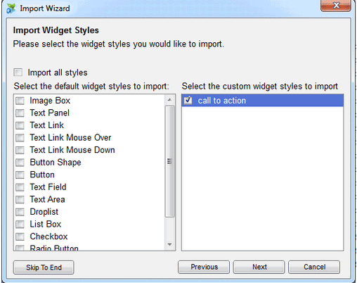 import wizard dialogue - importing custom widget styles